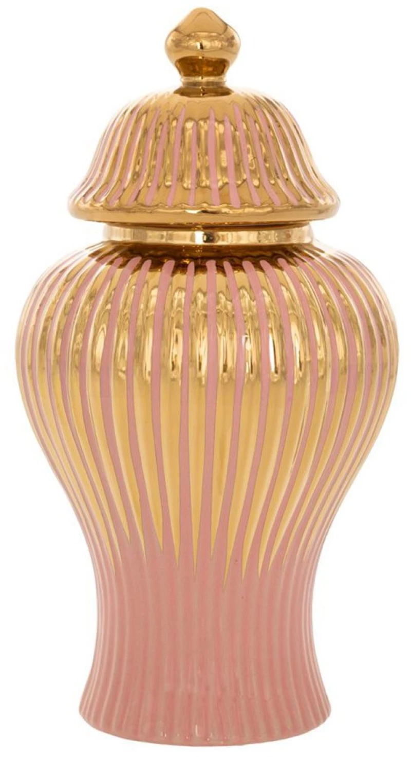 Βάζο Κεραμικό Με Ρίγες 88130 15,5x29,5cm Gold-Somon Κεραμικό