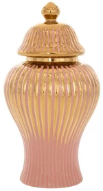 Βάζο Κεραμικό Με Ρίγες 88130 15,5x29,5cm Gold-Somon Κεραμικό