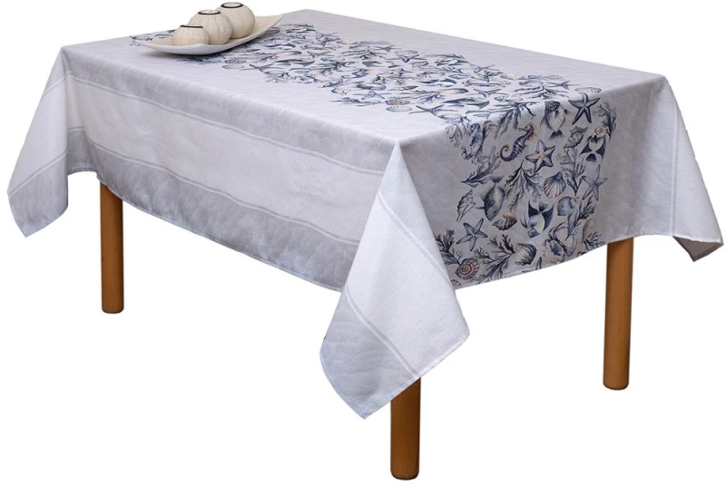 Τραπεζομάντηλο Κοχύλι White-Blue Viopros 140Χ140 Βαμβάκι-Πολυέστερ