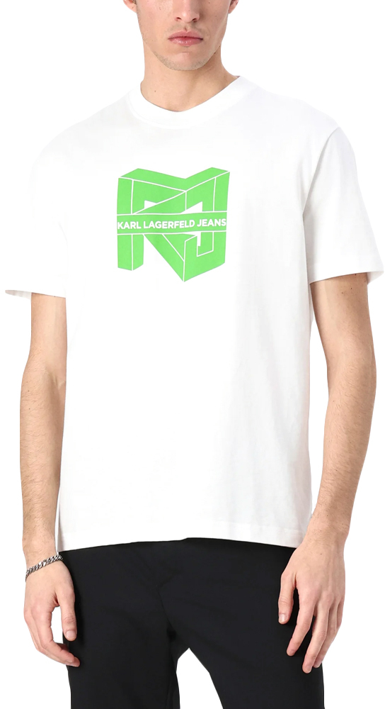 KARL LAGERFELD CUBE LOGO REGULAR FIT T-SHIRT MEN KARL LAGERFELD ΛΕΥΚΟ- ΠΡΑΣΙΝΟ (A2M17037-100)