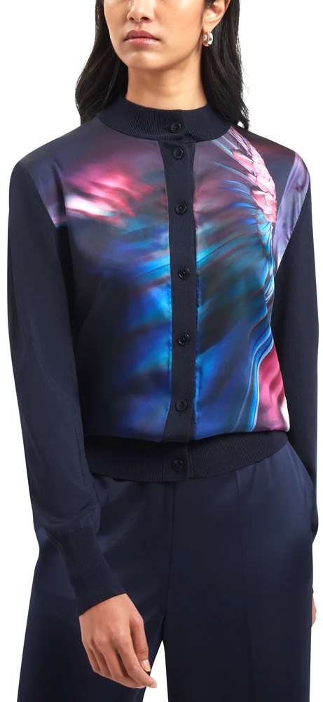 TED BAKER PAULEAN KNITTED WOVEN BUTTONED CARDIGAN WOMEN TED BAKER ΜΠΛΕ- ΜΩΒ- ΡΟΖ (278316-NAVY)