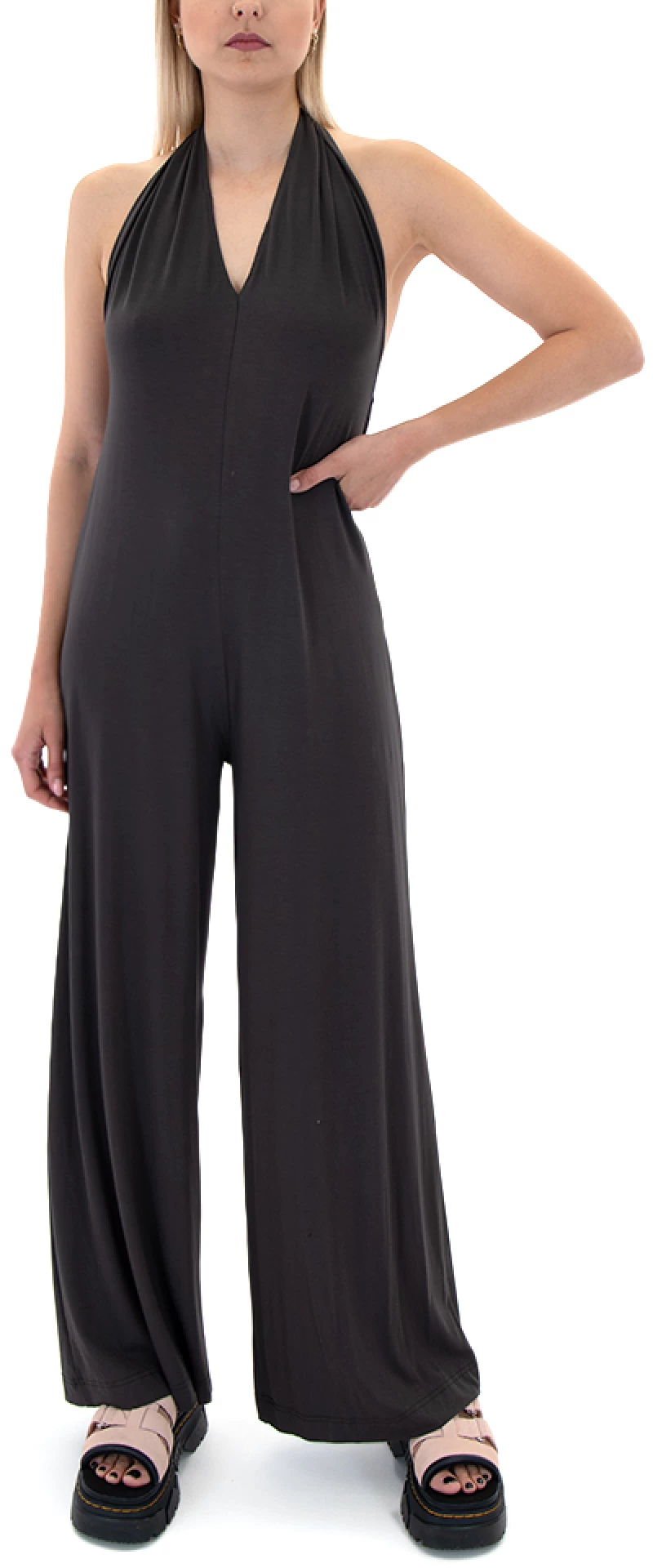 FOUR MINDS OFF SHOULDER OPEN BACK JUMPSUIT WOMEN FOUR MINDS X BLACK & BLACK ΓΚΡΙ (S25BF744-DARK-GREY)