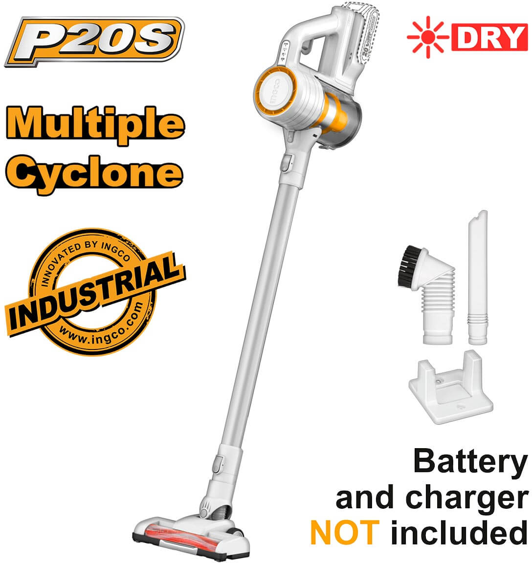 INGCO Σκούπα Stick Cyclone Μπαταρίας 20V Li-Ion SOLO 120W (CVLI20061)