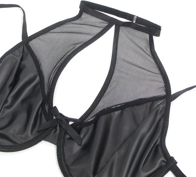 SUBBLIME - 957582 LEATHER BRA AND SKIRT SET BLACK