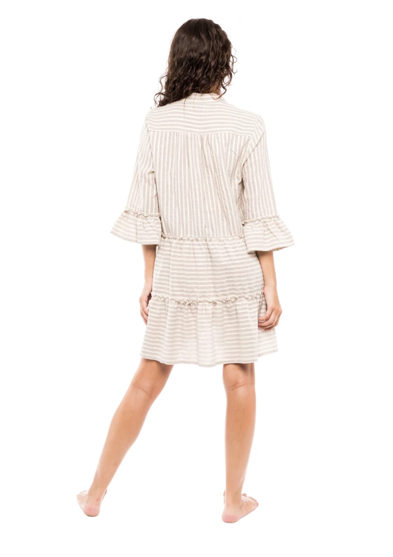 Γυναικείο Beachwear Pink Label - Κοντό καφτάνι - Λευκό Ριγέ - SAND STRIPE - Cotton