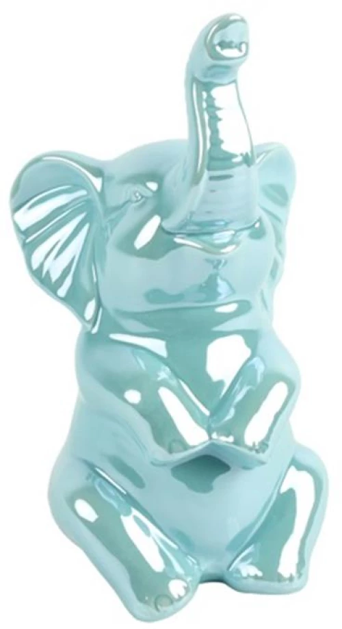 Ελέφαντας  θαλασσί ιριδίζον 10x7,7x20,5cm