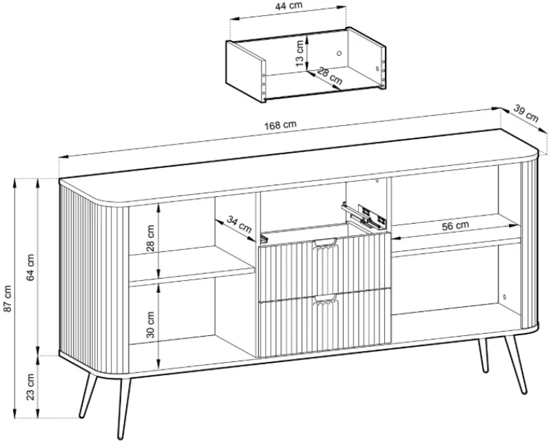 Μπουφές Zova Ανθρακί 168x87x39cm