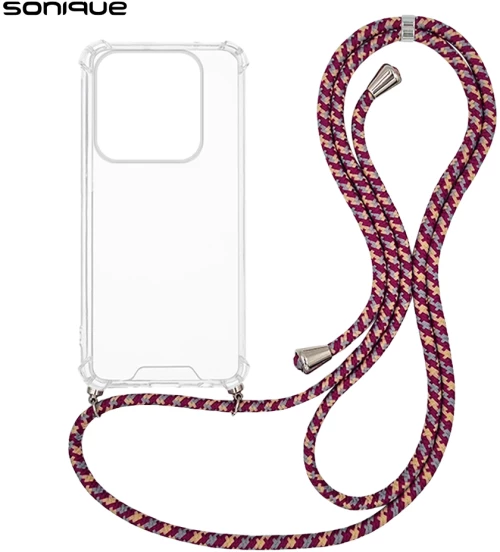 Θήκη Σιλικόνης με Κορδόνι Sonique Armor Clear Xiaomi Redmi Note 14 5G Rainbow Μπορντό