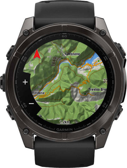 Garmin Fenix 8 Stainless Steel 51mm Αδιάβροχο Smartwatch με Παλμογράφο (Sapphire, Carbon Grey Dlc With Black/Pebble Grey Silicone Band) (010-02905-21)