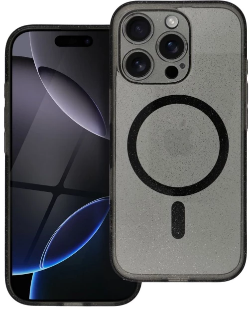 CLEAR MAG COVER case with camera protection compatible with MagSafe for IPHONE 16 Plus black glitter