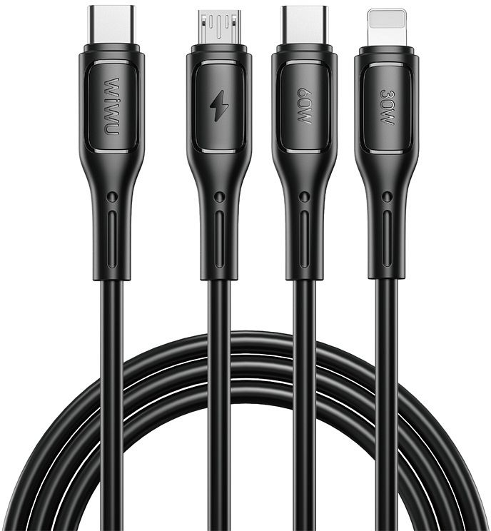 WiWU - Starlink Series Data Cable Wi-046E 3w1 USB C to USB C, Micro USB, Lightning 60W 1m - black