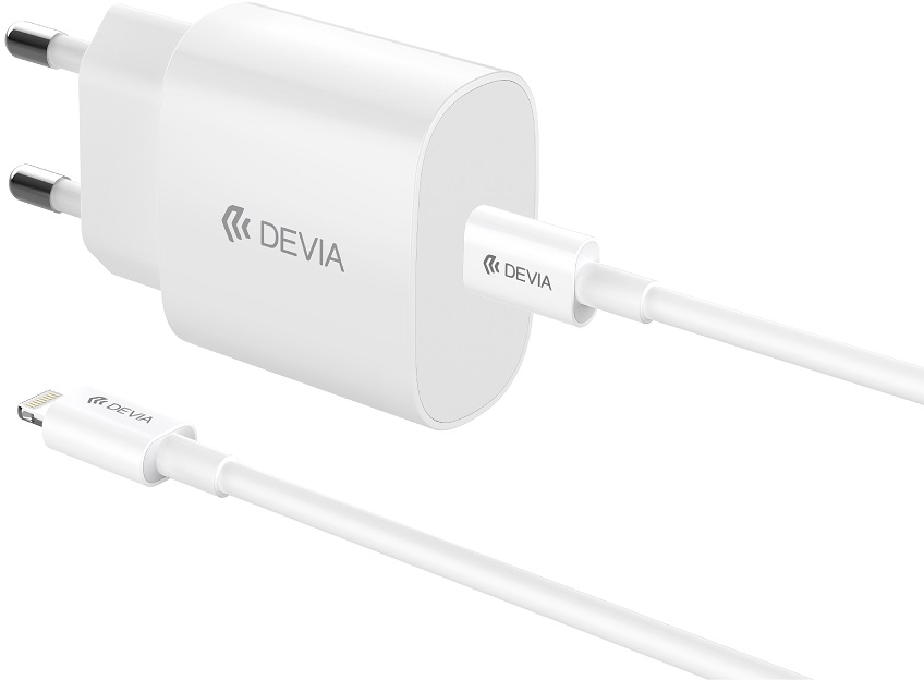 Devia wall charger Rocket PD 20W 1x USB-C white + cable USB-C - Lightning