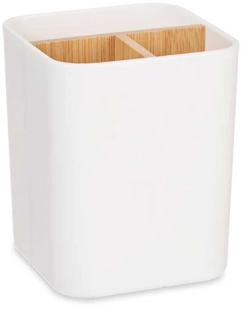 Θήκη οδοντόβουρτσας λευκή/bamboo χωρίσματα 9 x 9 x 11 cm.