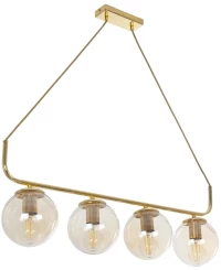 203-0019 GloboStar®  LATTICE 203-0019 Μοντέρνο Κρεμαστό Φωτιστικό Ράγα Πολύφωτο 4 x E27 IP20 Χρυσό Μέταλλο με Mελί Γυαλί - Μ78 x Π15 x Υ81cm