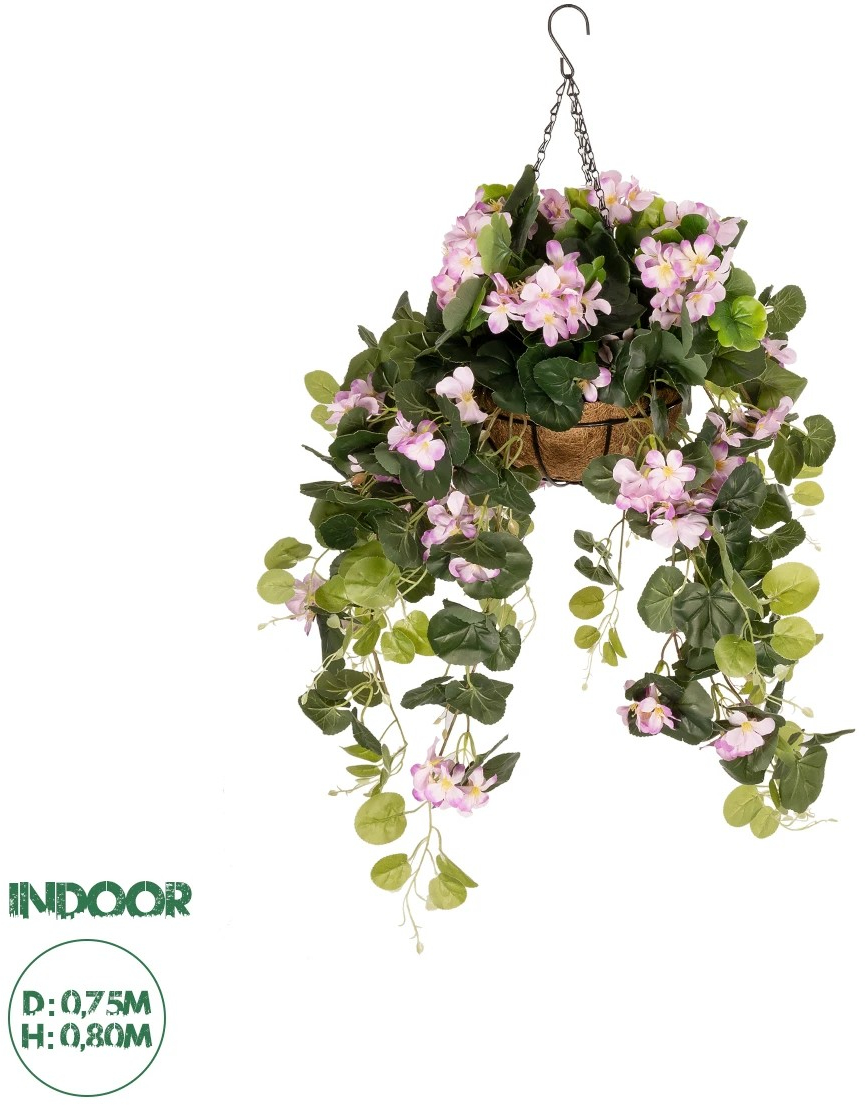 20639 GloboStar®  Artificial Garden BEGONIA HANGING PLANT 20639 Τεχνητό Κρεμαστό Διακοσμητικό Φυτό Βιγόνια Π75 x Μ75 x Y80cm