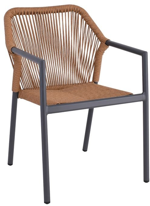 WOODWELL Ε6775,1DINA Πολυθρόνα Βεράντας-Κήπου ALU Ανθρακί, Rope Wicker Φυσικό, Στοιβαζόμενη 56x60x84cm Ε6775,1
