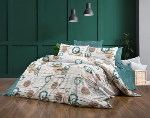 Παπλωματοθήκη Εμπριμέ Διώνη 601 220X240 White-Petrol 70/30 Cott/Pol - -