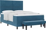 vidaXL Κρεβάτι Box Spring με Στρώμα & Πάγκο Σκούρο Μπλε 160x200 εκ Βελούδο