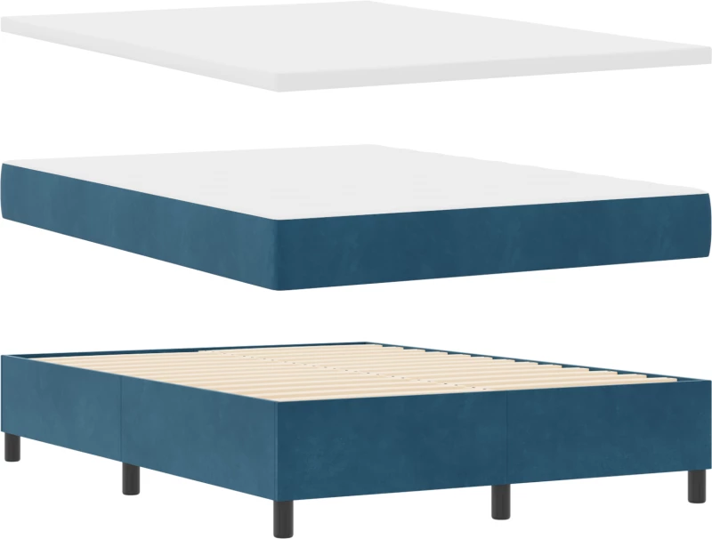 vidaXL Κρεβάτι Box Spring με Στρώμα & Πάγκο Σκούρο Μπλε 160x200 εκ Βελούδο