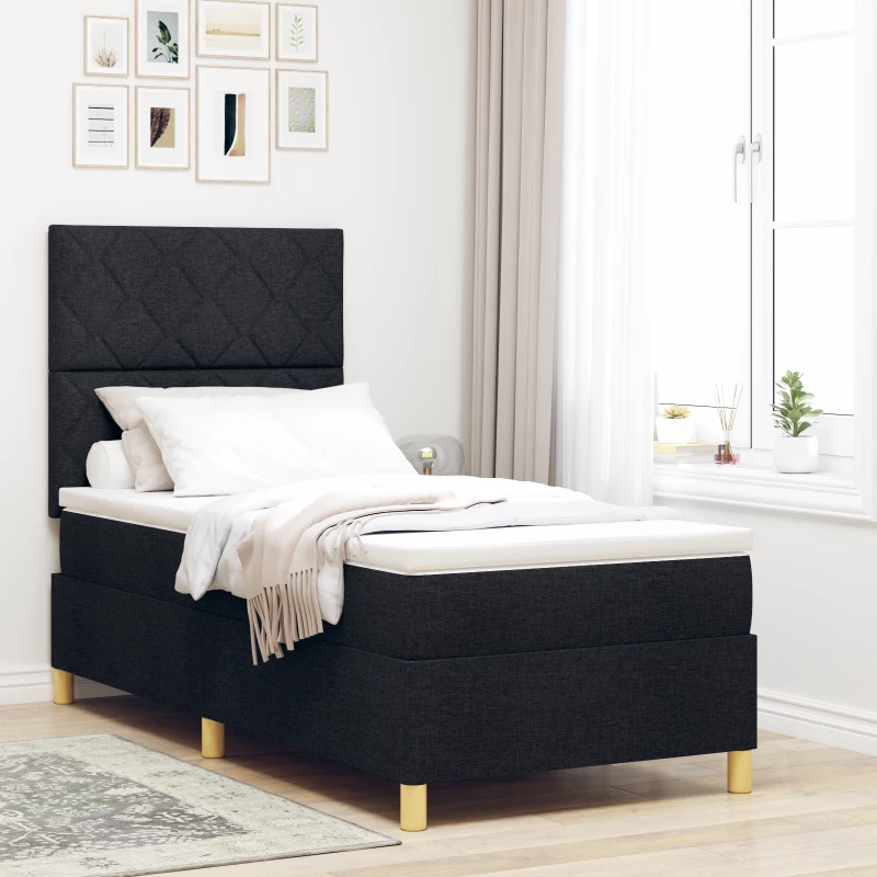 vidaXL Κρεβάτι Box Spring με στρώμα Μαύρο 100x200 εκ. Ύφασμα