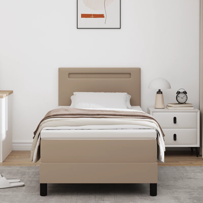 vidaXL Κρεβάτι Box Spring με Στρώμα σε Καπουτσίνο, 100 x 200 εκ, Ψεύτικο Δέρμα