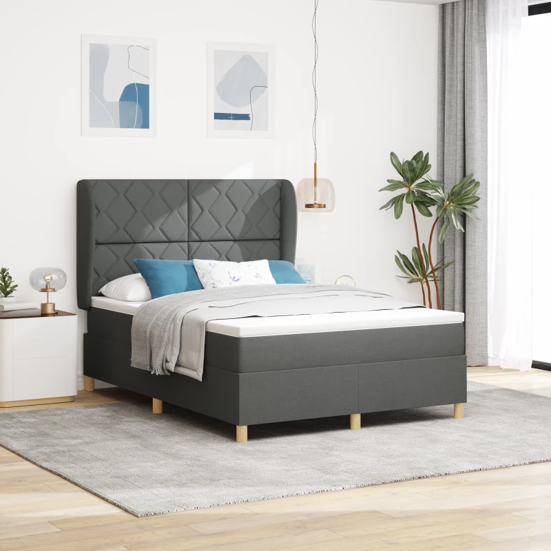 VidaXL Κιβώτιο Κρεβάτι με Στρώμα Σκούρο Γκρι 160x200 εκ. Υφάσμα