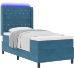 vidaXL Κρεβάτι Box Spring με Στρώμα & LED Σκούρο Μπλε 100x200 εκ Βελούδο