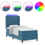 vidaXL Κρεβάτι Box Spring με Στρώμα & LED Σκούρο Μπλε 100x200 εκ Βελούδο