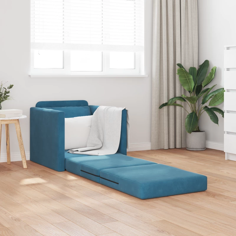 vidaXL Πολυθρόνα Καναπέ 2 σε 1 Μπλε 74x77x81 εκ. Βελούδου