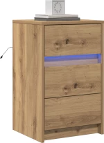 vidaXL Κομοδίνο με LED Φώτα Μασίφ Δρυς Επεξεργασμένο Ξύλο