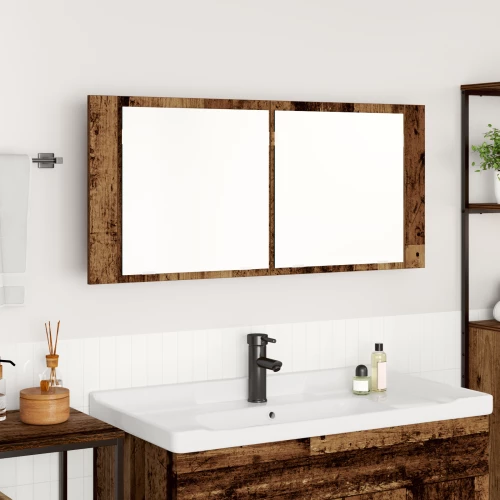 vidaXL Καθρέφτης LED Ντουλάπι Παλιό Ξύλο 100x12x45 cm