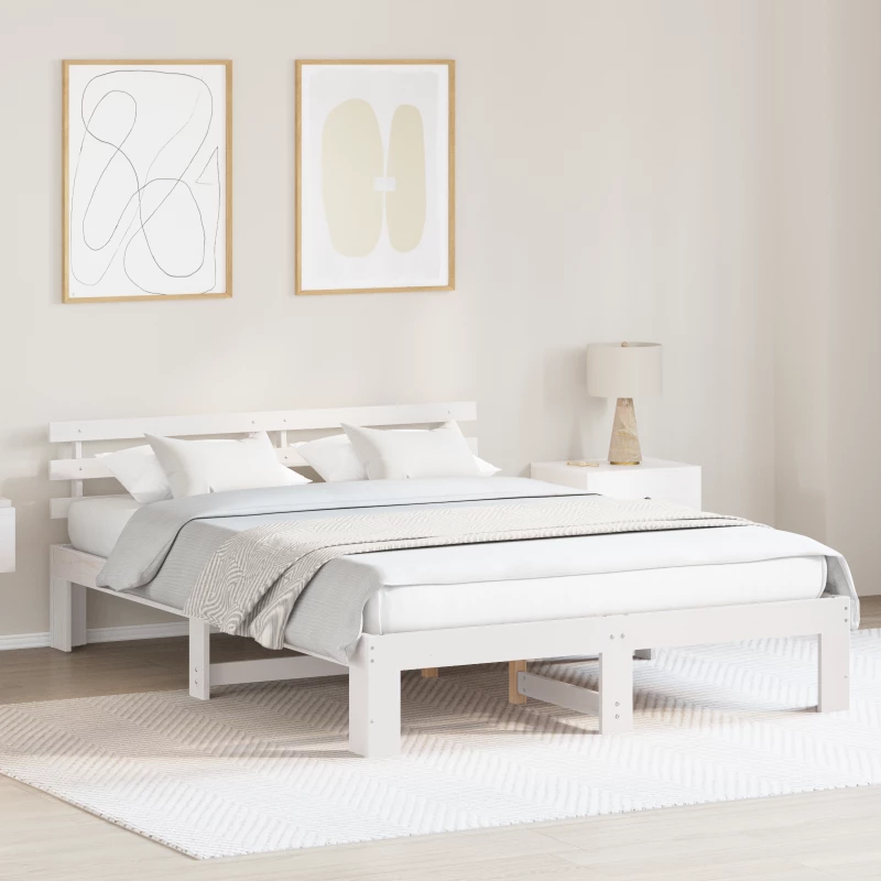 vidaXL Ξύλινο Κρεβάτι Λευκό Ξύλο 140 x 200 cm Ανθεκτικό