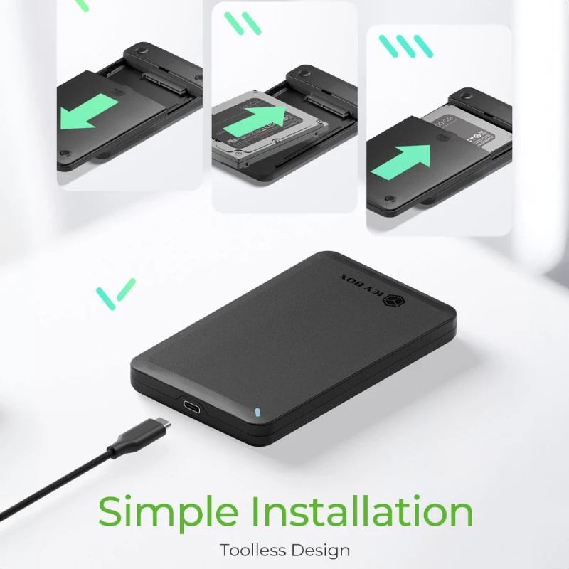 ICY BOX EXTERNAL USB-C 3.2 GEN2 TOOLLESS 2.5' SATA ENCLOSURE BLACK