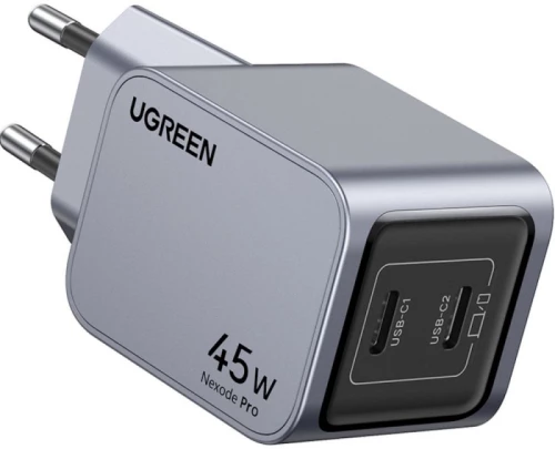 UGREEN Φορτιστής Χωρίς Καλώδιο GaN με 2 Θύρες USB-C Nexode Pro 45W Dual USB-C GaN Fast Charger EU gray