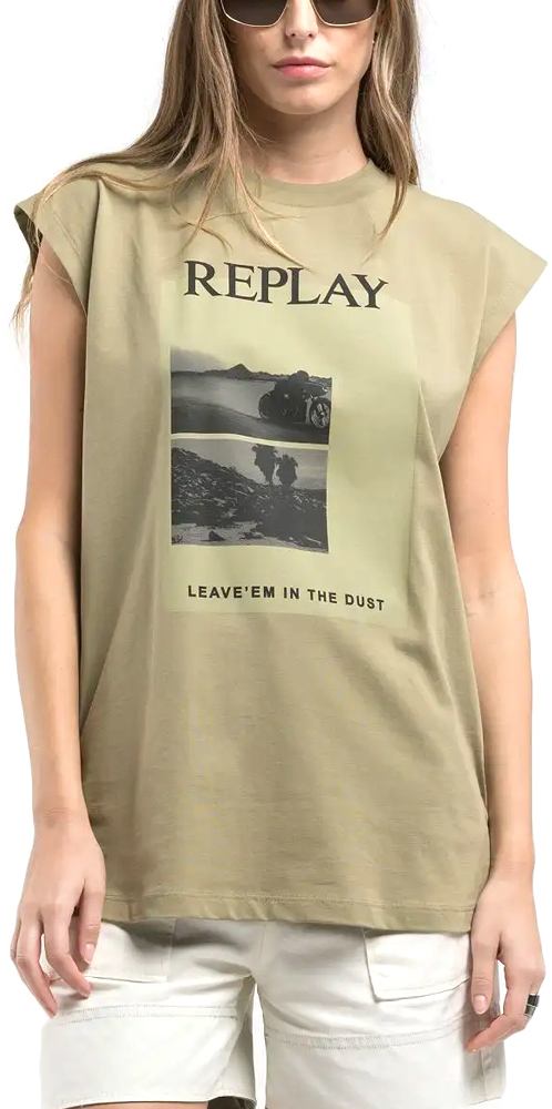 REPLAY GRAPHIC T-SHIRT WOMEN REPLAY ΜΑΥΡΟ- ΧΑΚΙ (W3409.000.2660-833)