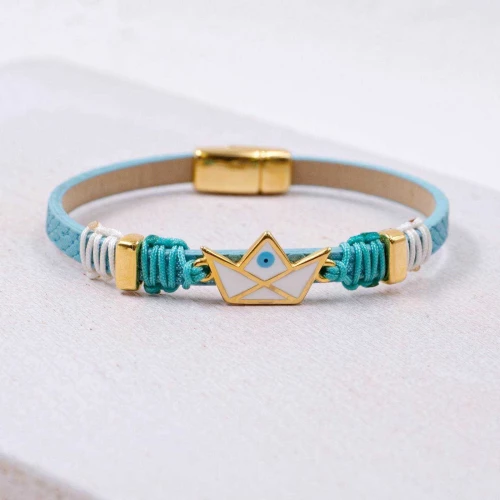 Δερμάτινο βραχιόλι με καραβάκι  (0026273)