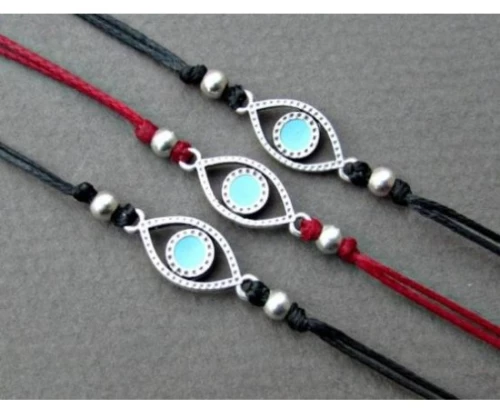 Βραχιόλι από κερωμένο κορδόνι με ματάκι - Ασημί Χρυσό