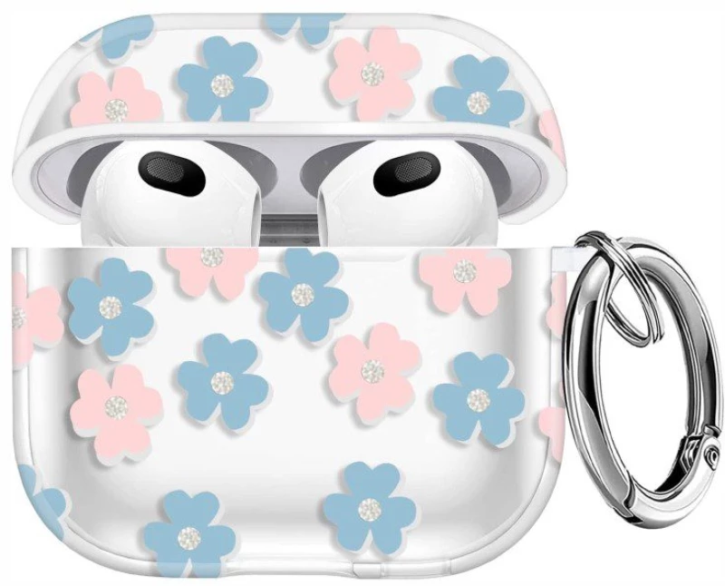 Θήκη Σιλικόνης για Airpods 3 Διάφανη - Λουλούδια Ροζ OEM