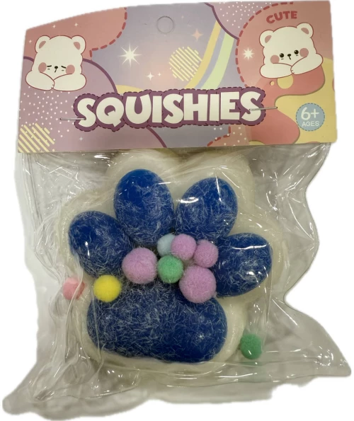 Antistress Taba Squishy Πατούσα Άσπρη με Pon Pon 10.5x9cm Μπλε