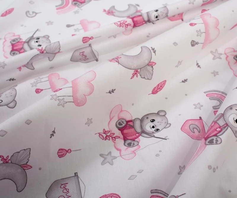 Σετ Σεντόνια Κούνιας (120x160) Cloudy Bear 582 White-Pink βαμβακερά Dimcol