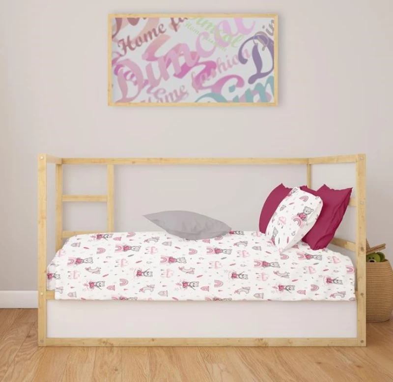 Σετ Σεντόνια Κούνιας (120x160) Cloudy Bear 582 White-Pink βαμβακερά Dimcol