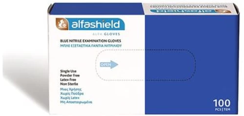 ALFA GAUZE Alfashield Alfa Gloves Εξεταστικά Γάντια Νιτριλίου Χωρίς Πούδρα Μπλε 100τμχ Small