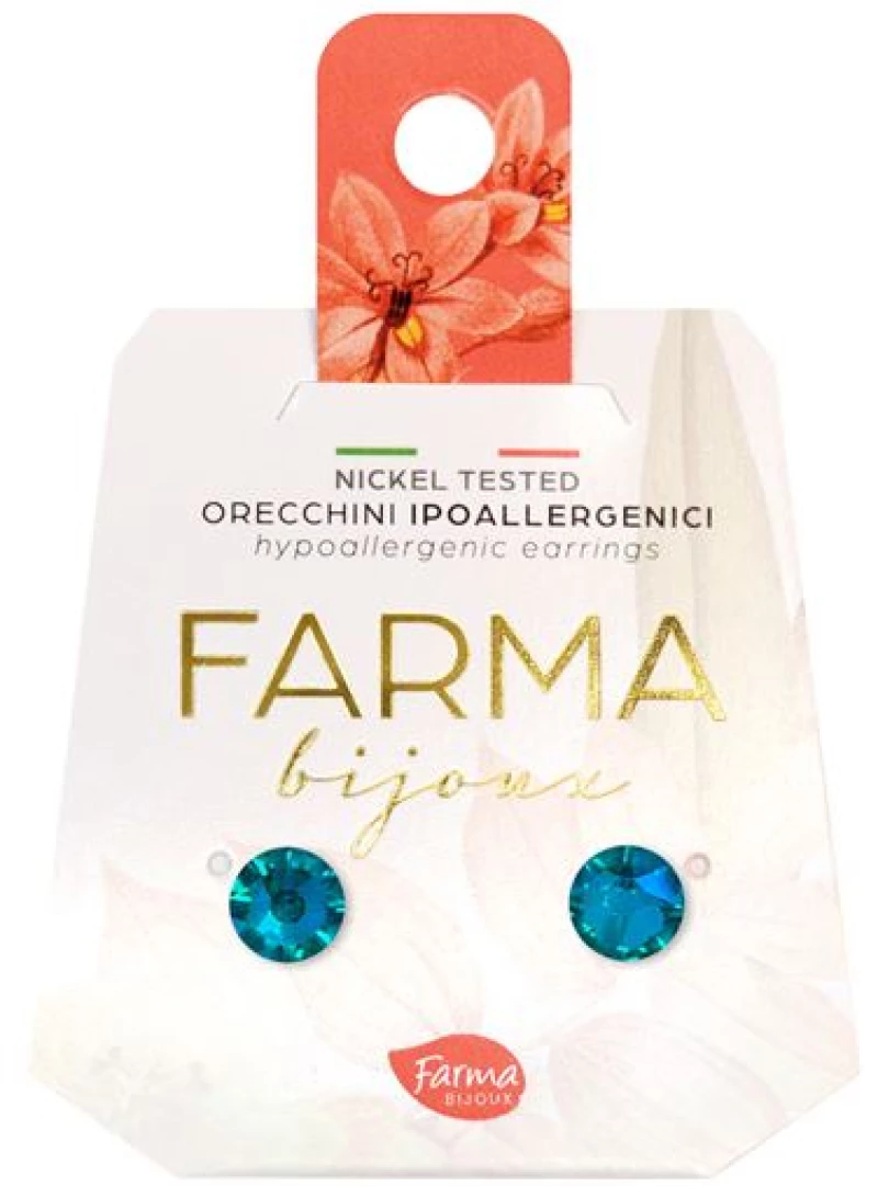 Farma Bijoux Υποαλλεργικά Σκουλαρίκια Κρύσταλλα Μπλε 6,3mm (BE58C51)