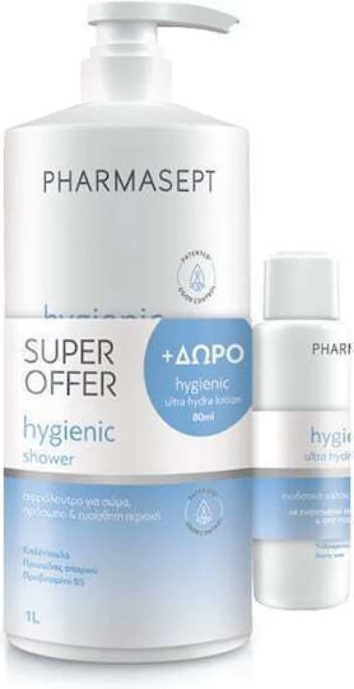 PHARMASEPT Hygienic Promo Με Shower Cream Αφρόλουτρο Για Σώμα, Πρόσωπο & Ευαίσθητη Περιοχή, 1000ml & Ultra Hydra Eνυδατικό Γαλάκτωμα 80ml