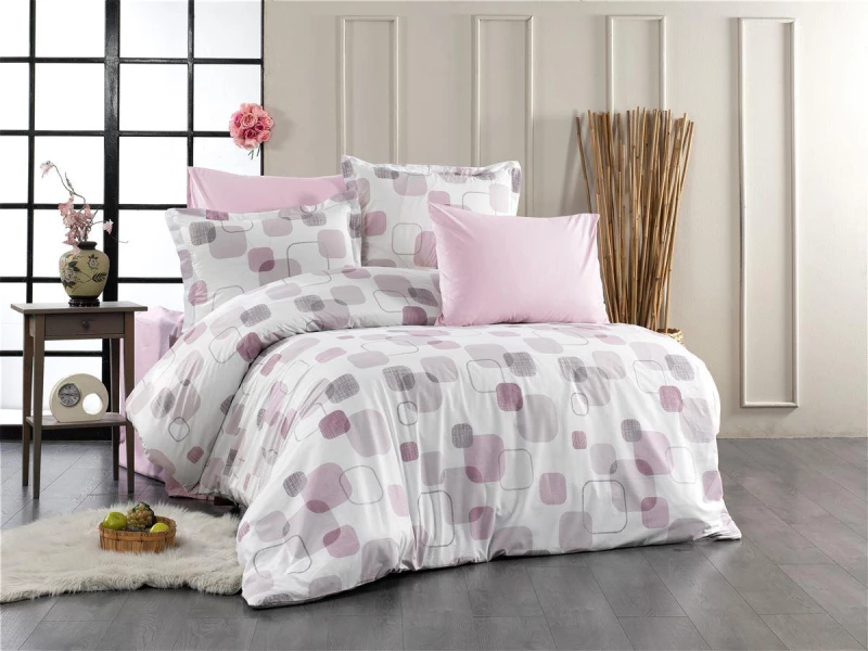 Σεντόνια Εμπριμέ Σετ 4 τεμ Μελίνα 709 240X270 White-Lilac 100% Cotton - -