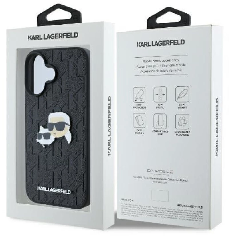 Karl Lagerfeld Θήκη Monogram Ikonik Patch Saffiano Case από δερματίνη για iPhone 16 - Μαύρο