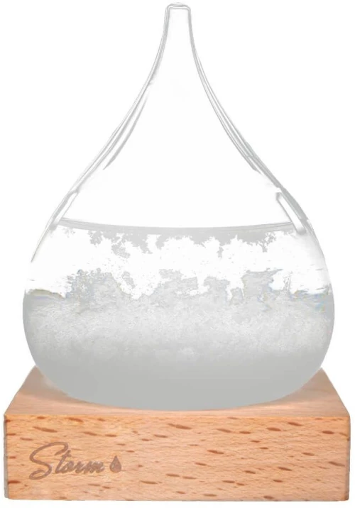 Storm Glass Drop Large – Μεγάλο Διακοσμητικό Βαρόμετρο σε Σχήμα Σταγόνας με Ξύλινη Βάση 22 cm