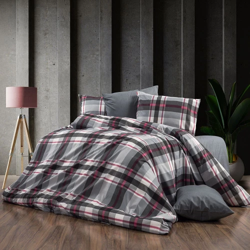 Παπλωματοθήκη Εκάβη 424 Grey-Bordeaux DimCol Μονό 160x240cm Βαμβάκι-Πολυέστερ