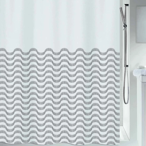 Κουρτίνα Μπάνιου Vagues 02453.001 White-Grey 180X200cm Spirella 180Πx200Υ 180x200cm Πολυέστερ