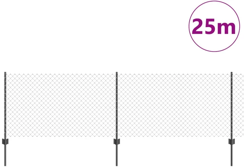 vidaXL Φράχτης αλυσίδας με 22 U Posts Γκρι 0.8x25 μ Ατσάλι